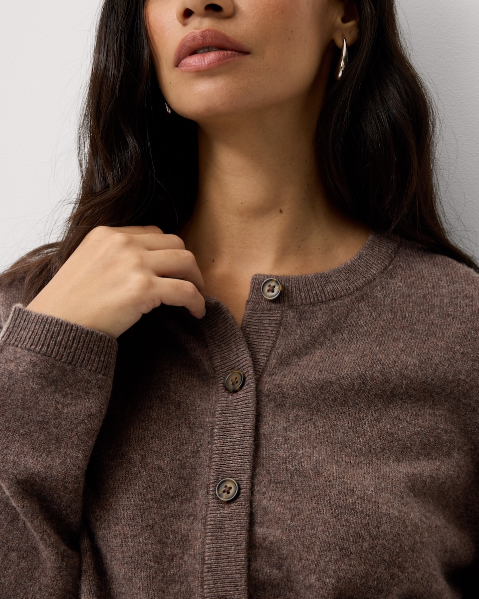 image 1 of F&F Pure Cashmere Crew Neck Cardigan in Neutral