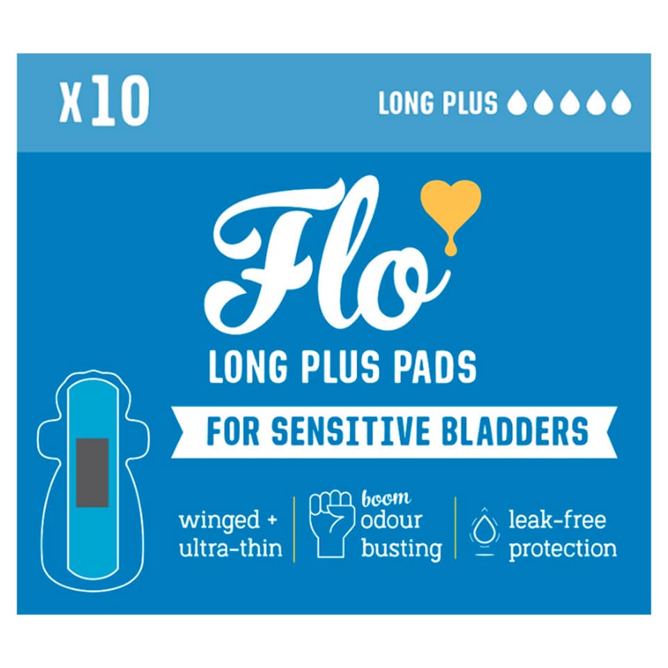 image 1 of Flo Sensitive Bladder Bamboo Long Pads with Wings (14 pads) - Discreet, Medium Incontinence, Ultra Thin + Hypoallergenic