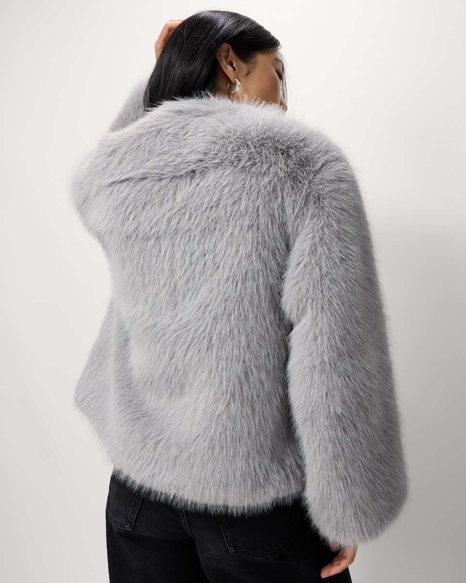 image 1 of F&F Faux Fur Short Jacket in Grey