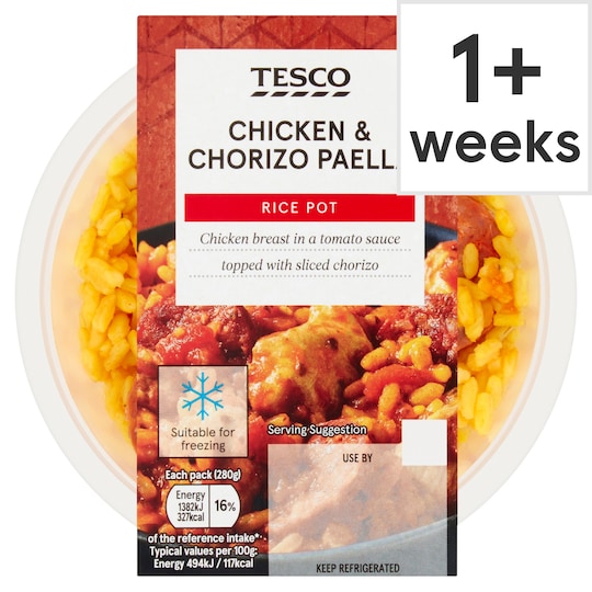 Tesco Chicken & Chorizo Paella Meal Pot 280G Tesco Groceries