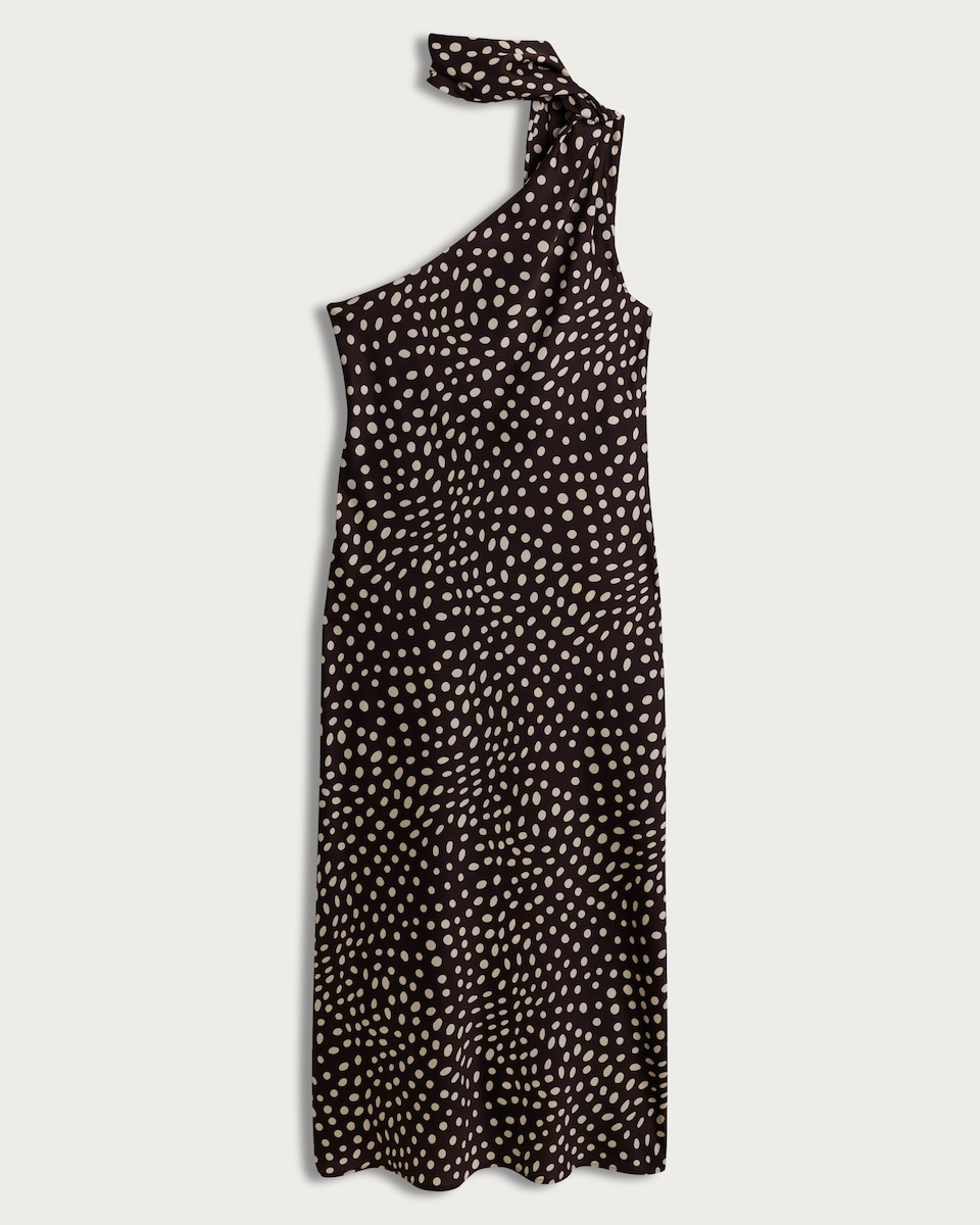 F&F Polka Dot One-Shoulder Dress in Chocolate