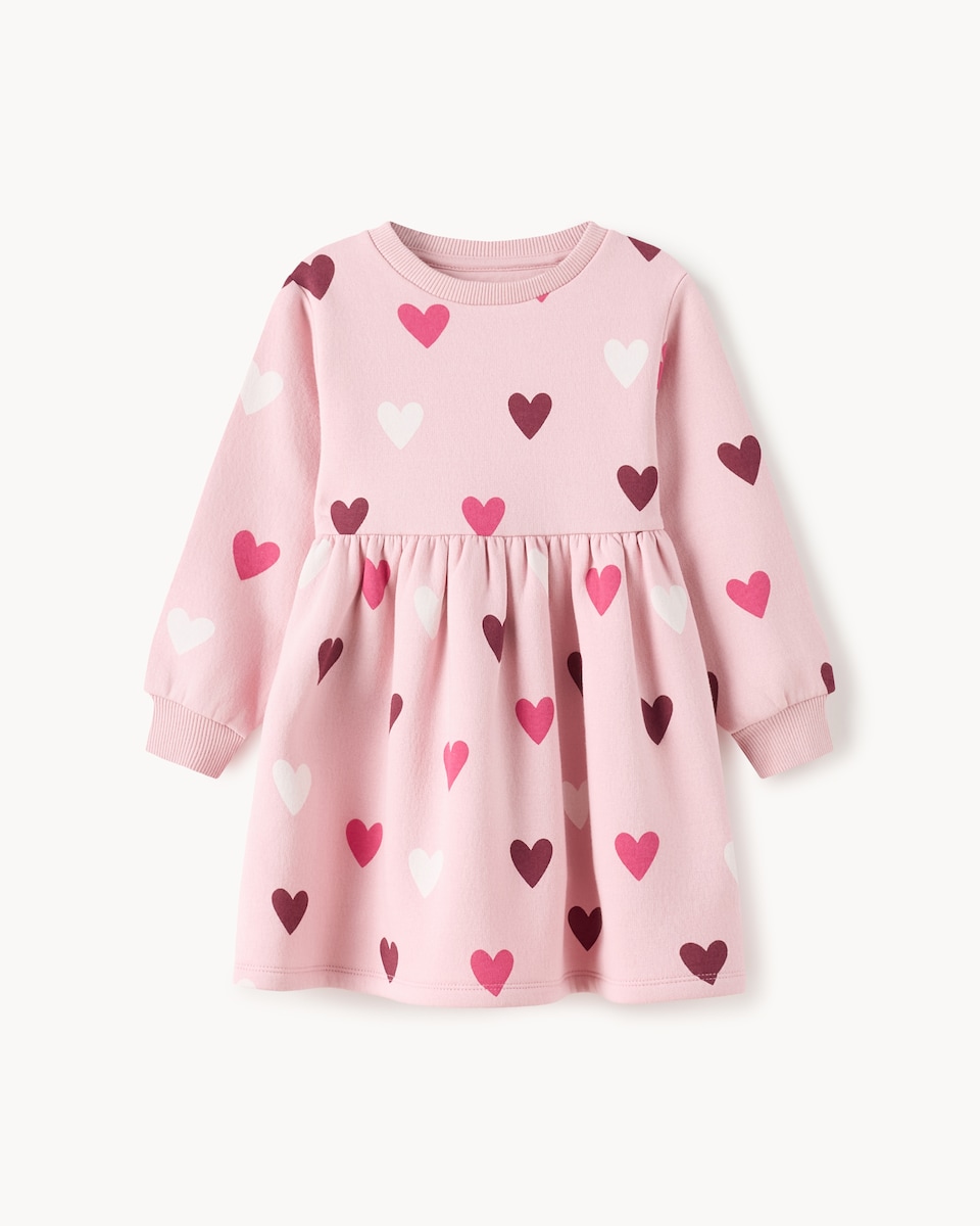 image 1 of F&F Girls Cotton Rich Heart Sweat Dress in Pink