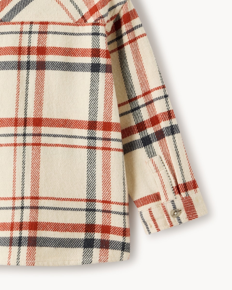 image 1 of F&F Boys Pure Cotton Checked Shirt in Cream