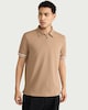 image 2 of F&F Textured Zip Neck Relaxed Fit Polo Shirt in Tan