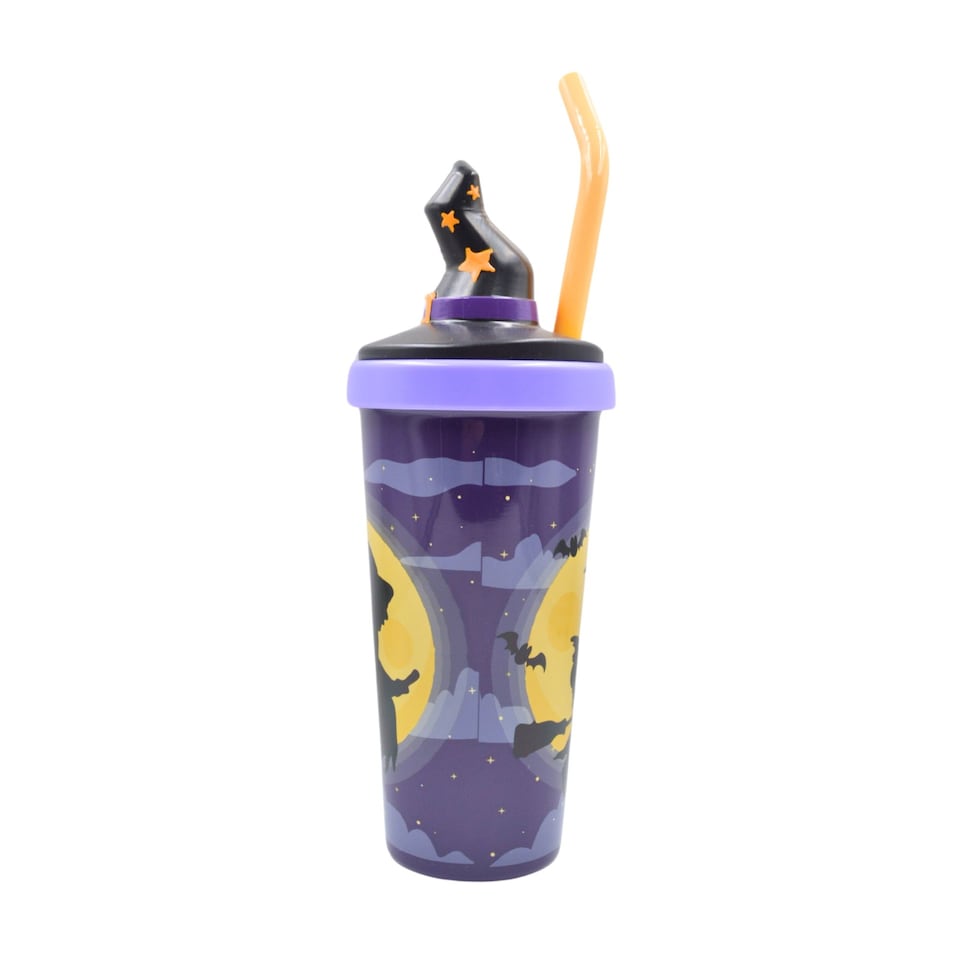 image 1 of Halloween Pumpkin & Witch Cup With Straw Assorted
