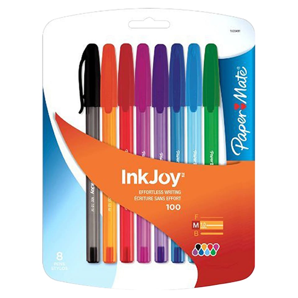 Paper Mate InkJoy 100 Ballpoint Pens, Fun Colours, 8 Count
