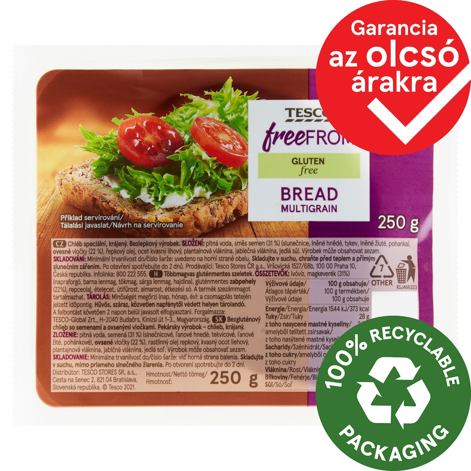 Tesco Free From többmagvas gluténmentes szeletek 250 g