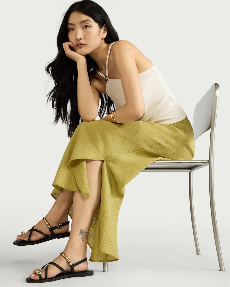 image 1 of F&F Textured Midi Skirt in Green