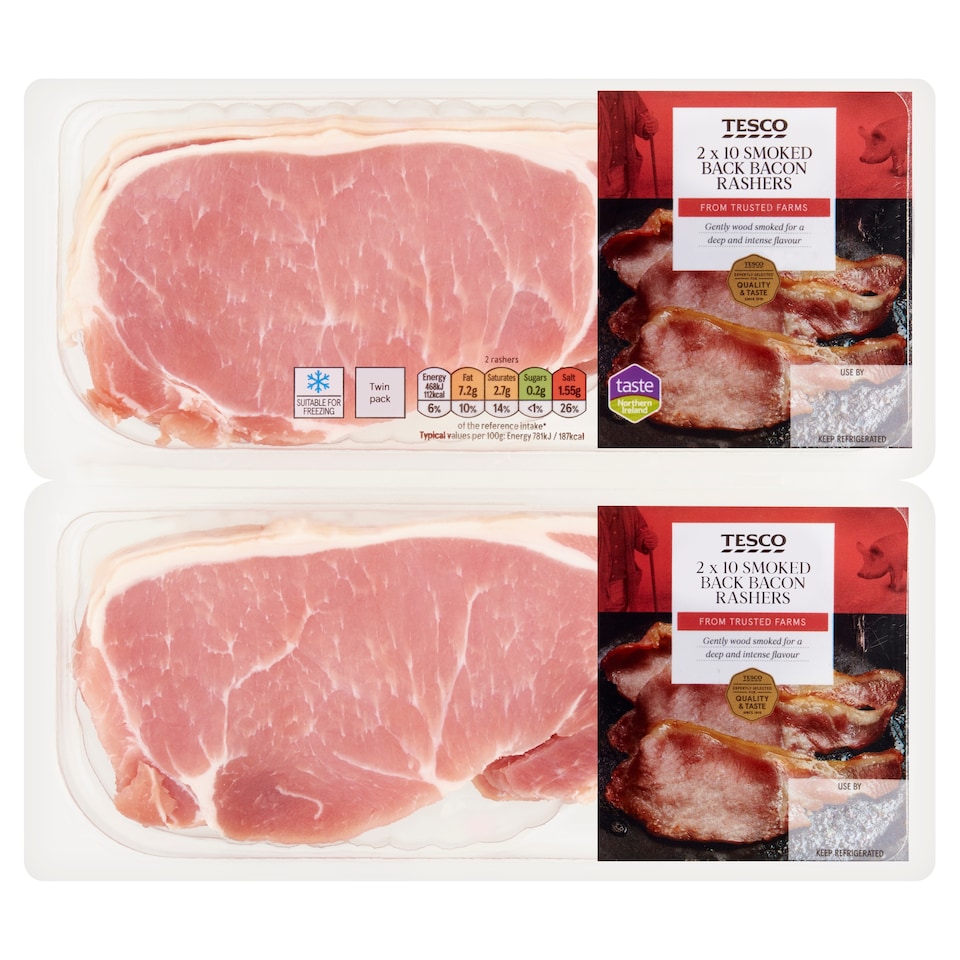 Tesco 10 Smoked Back Bacon Rashers Twin Pack 2x300g