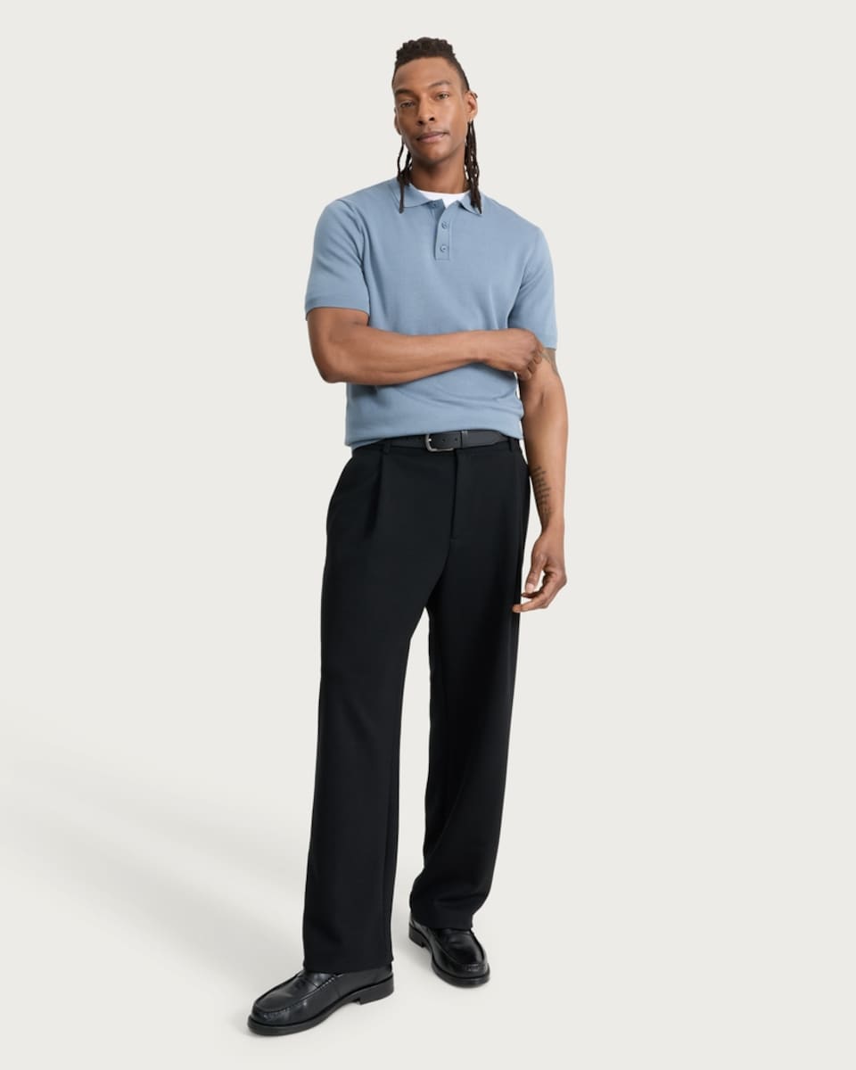 image 1 of F&F Pure Cotton Knitted Short Sleeved Polo Shirt in Blue