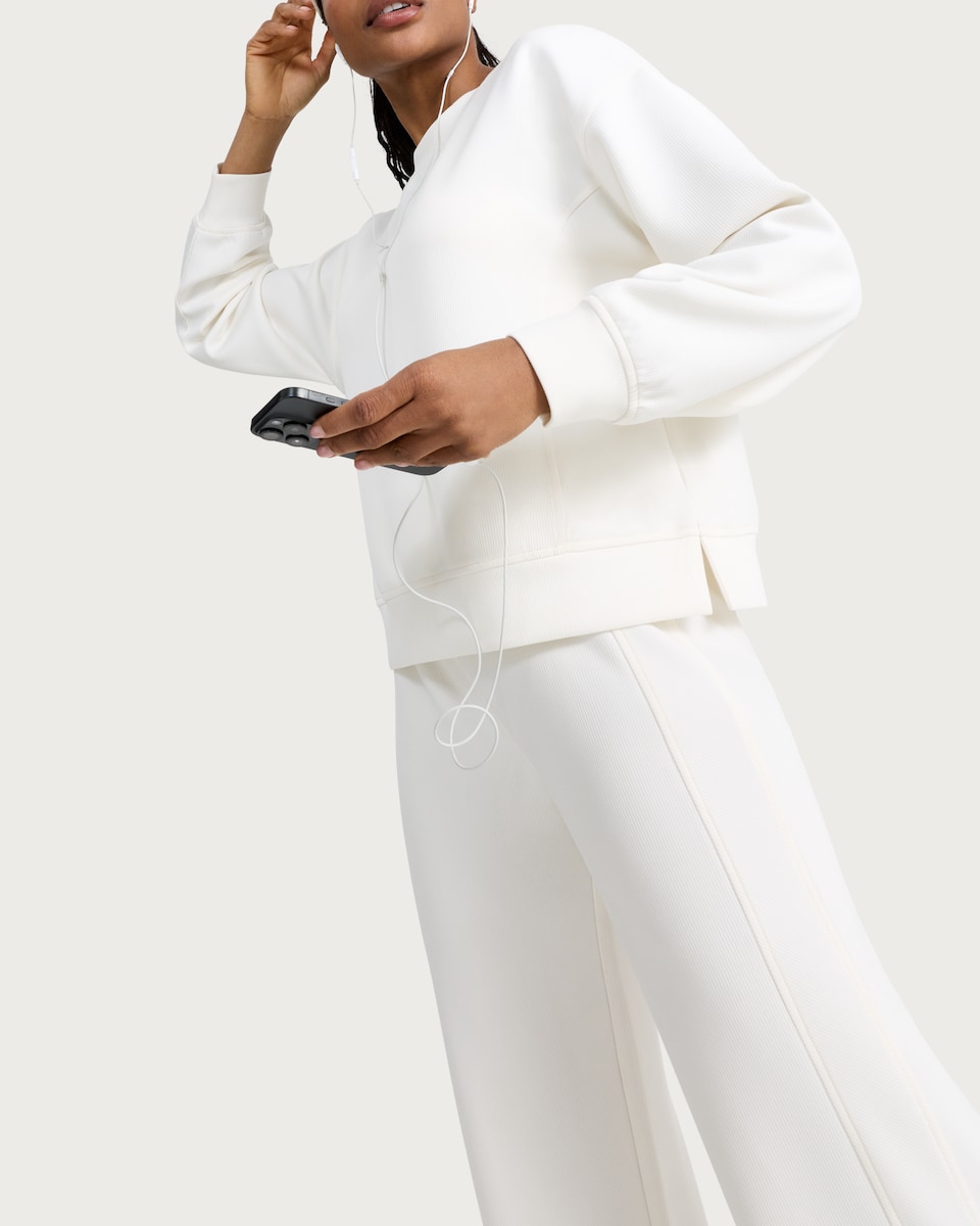 image 1 of F&F Active AFTERCLASS Ribbed Crew Neck Co-ord Sweatshirt in Cream