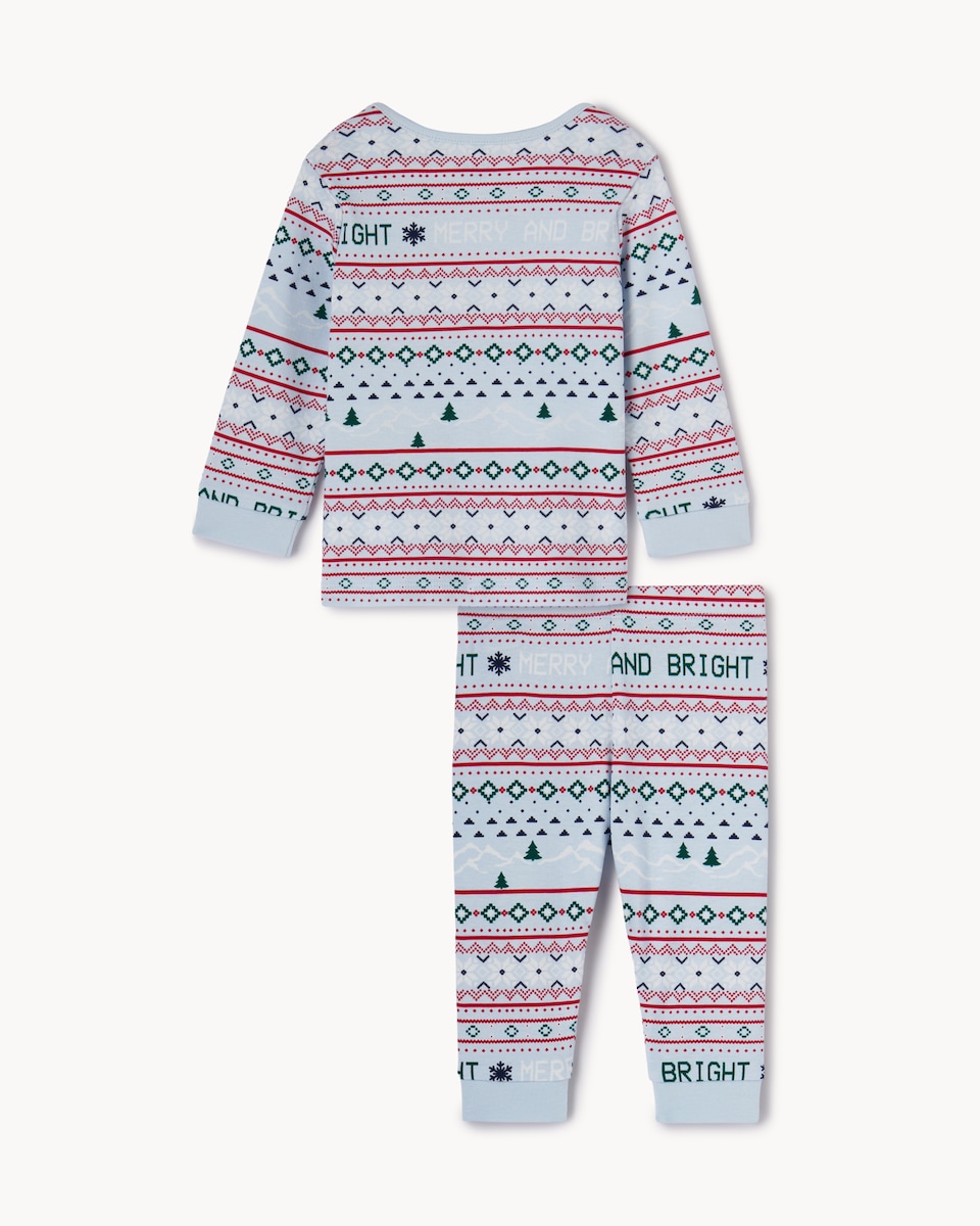image 1 of Christmas Baby Pure Cotton Fair Isle Matching Family Christmas Pyjama Set in Blue