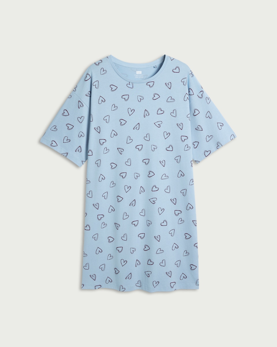 image 1 of F&F Pure Cotton Heart Nightdress in Blue