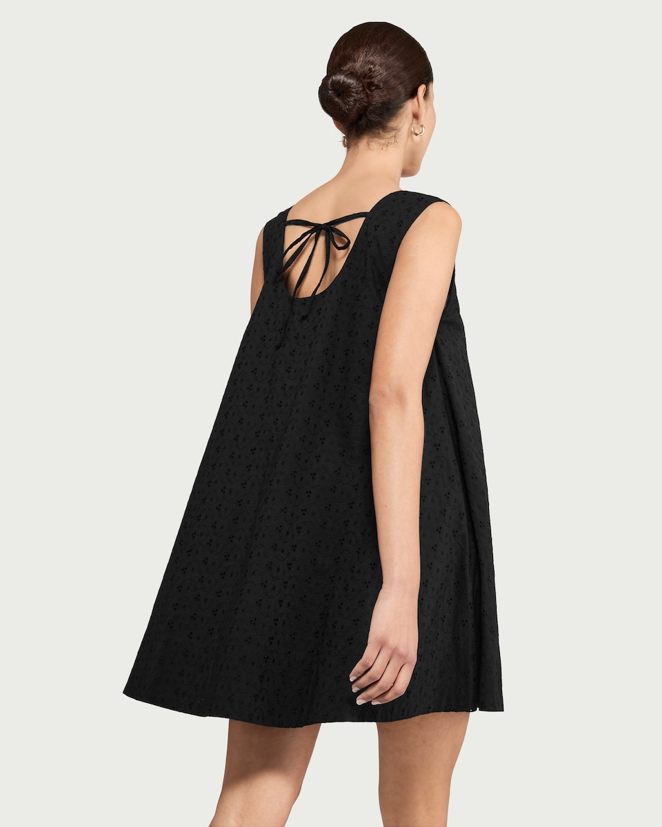 image 1 of F&F Pure Cotton Broderie Scoop Neck Sleeveless Dress in Black