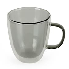 Double Walled Grey Coloured Glass Mug With Handle