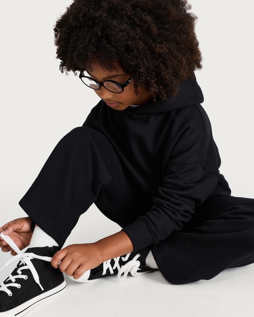 image 1 of F&F Girls Cotton Rich Wide Leg Joggers in Black