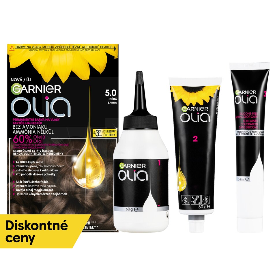 Garnier Olia permanentná farba na vlasy 5 .0 Hnedá, 60 +60 +54 ml