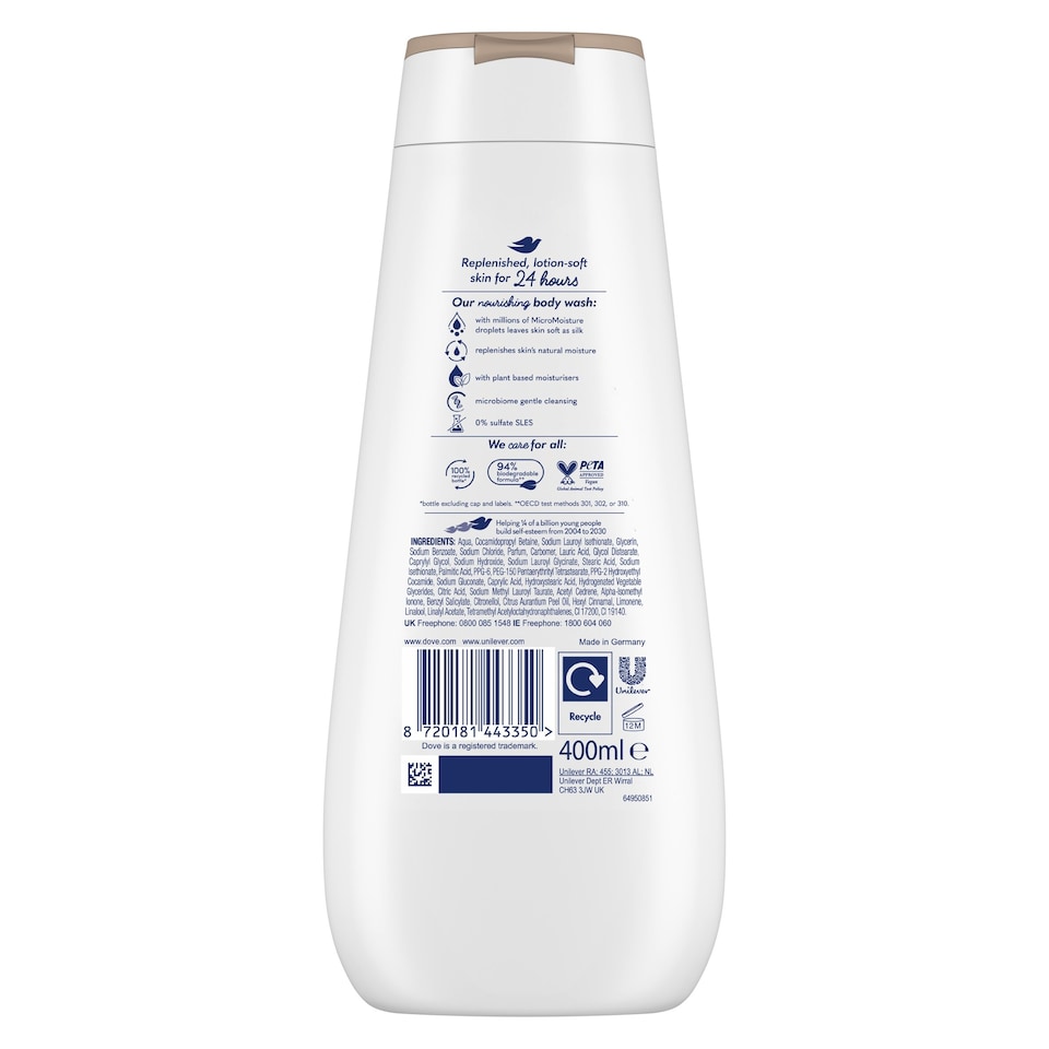 image 1 of Dove Nourishing Silk 24hr Moisturisation Advanced Care Body Wash Shower Gel 400ml