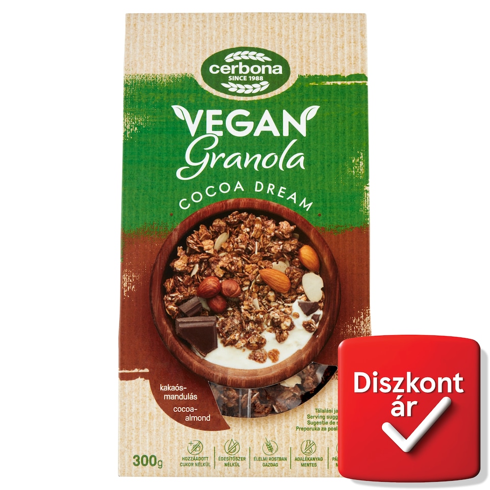 Cerbona Vegan Kakaós-mandulás granola müzli 300 g