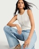 image 1 of F&F Cotton Rich Ribbed Button Detail Vest in White