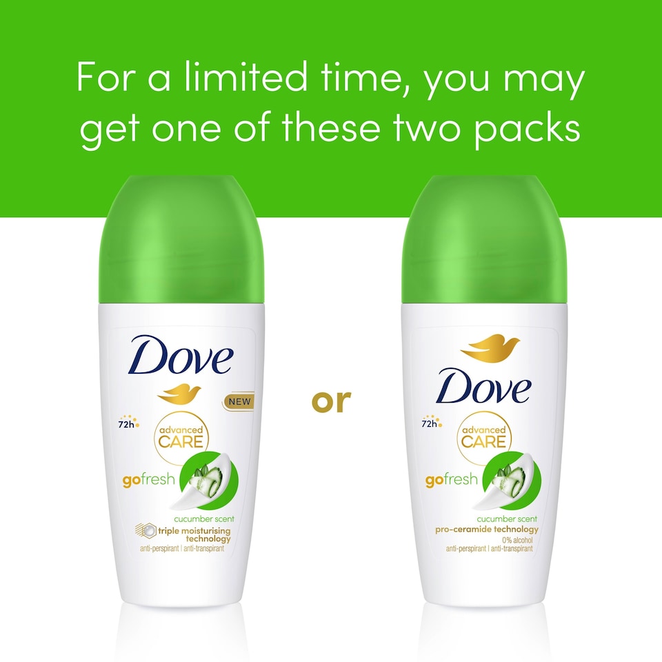 image 1 of Dove Advanced Care Go Fresh Cucumber 72h Roll-On Antiperspirant Deodorant 50ml