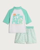 image 1 of F&F Boys 2-Piece Summer Vacation Time Rash Vest and Swim Shorts Set in Multi