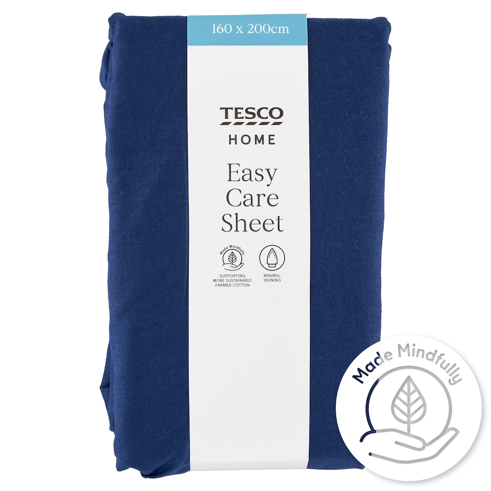 Tesco Home Easy Care Dark Blue Sheet 160 x 200 cm