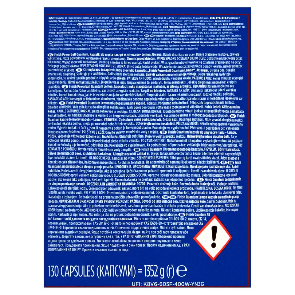 Obrázek 1 pro produkt Finish Powerball Quantum All in 1 Lemon kapsle do myčky nádobí 130 ks 1352g