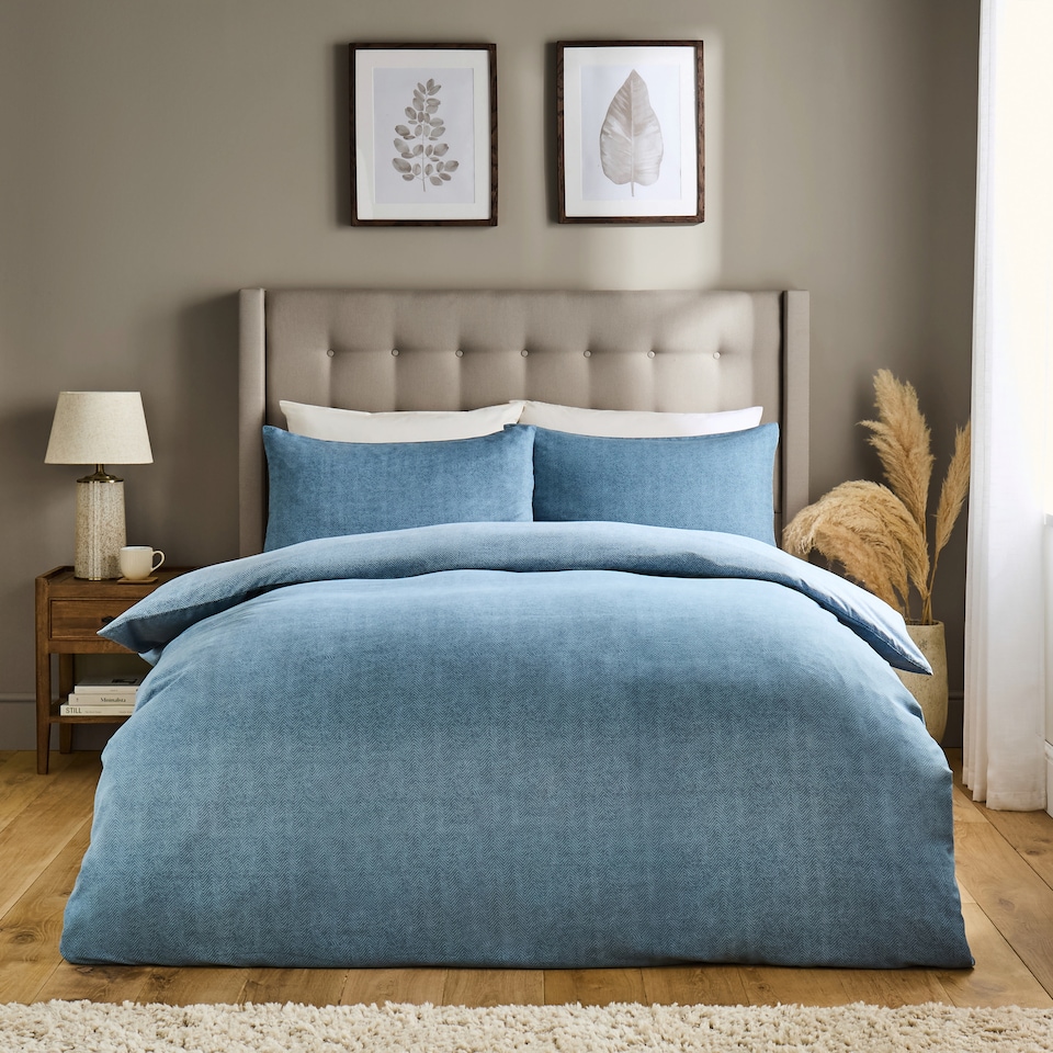 image 1 of Silentnight Love Sleep Blue Herringbone Duvet Set King