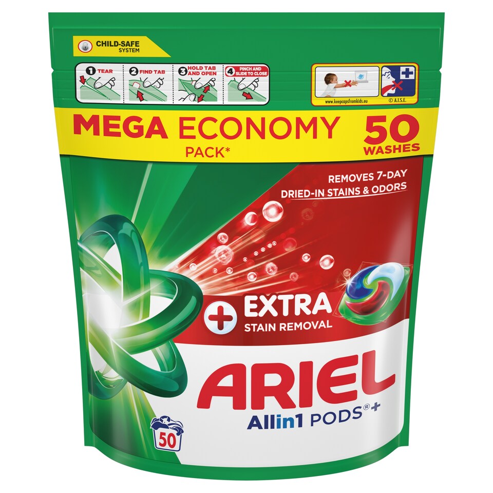 image 1 of Ariel Allin1 PODS +Extra Stain Removal Washing Capsules, 50 Washes