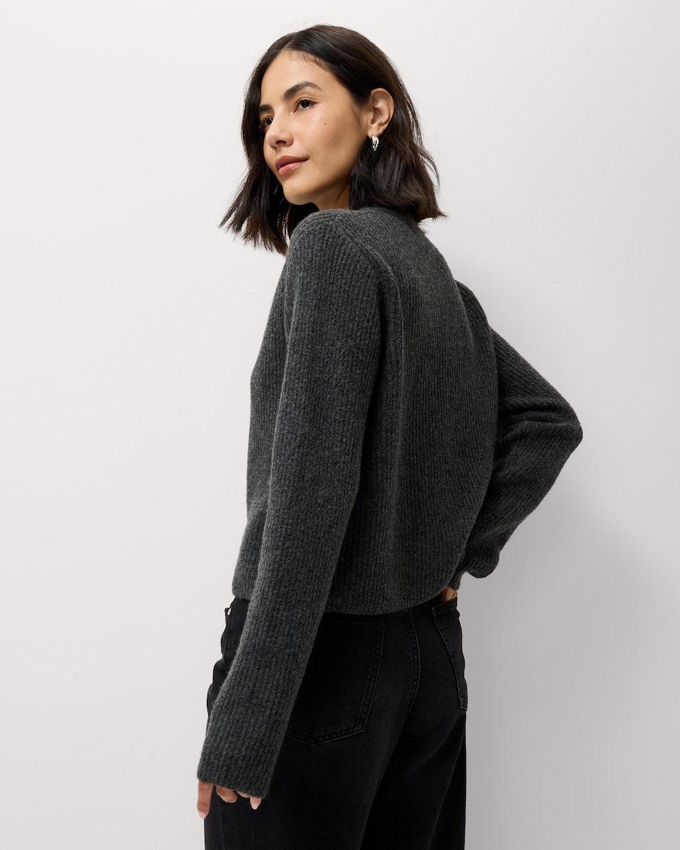 image 1 of F&F Ribbed Diamanté Bow Button Cardigan in Grey