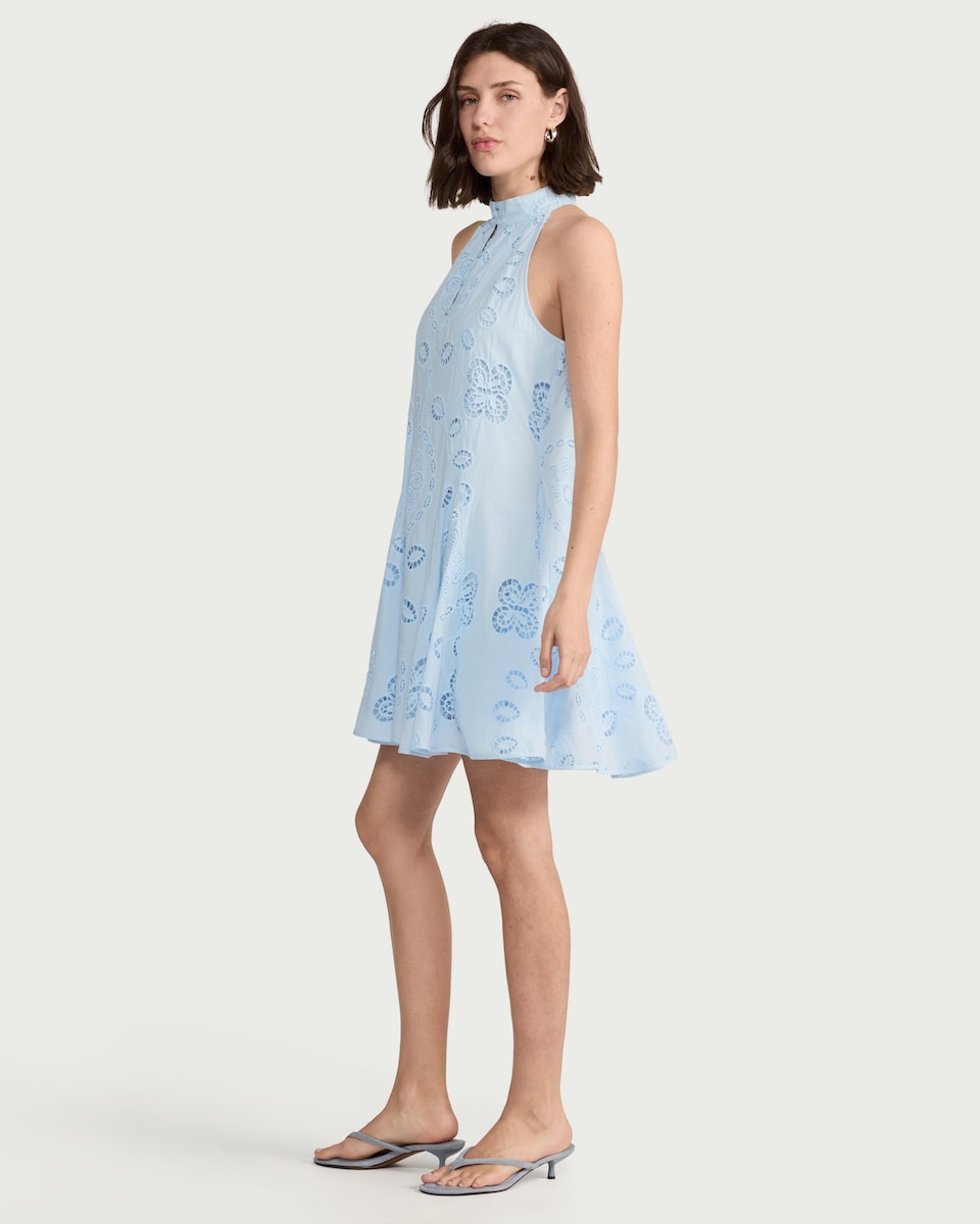 image 1 of F&F Pure Cotton Embroidered Mini Dress in Blue