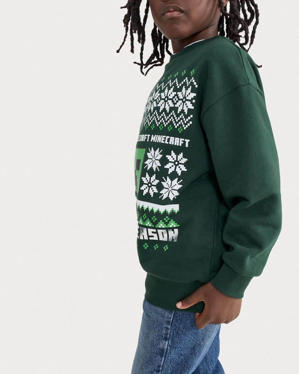 image 1 of Minecraft Creeper Tis the Season Sweatshirt in Green