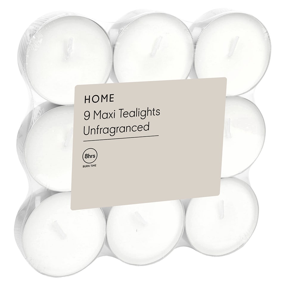 F&F Home 9 Pack Unfragranced Maxi Tealights - White