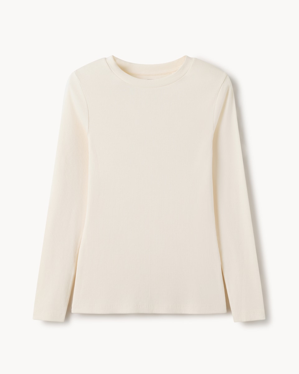 image 1 of F&F Cotton Rich Ribbed Long Sleeved Top in Cream