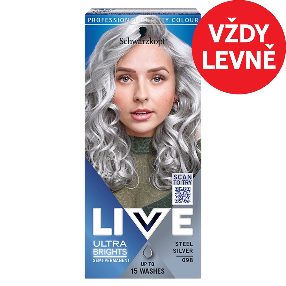 Obrázek 1 pro produkt Schwarzkopf Live Ultra Brights barva na vlasy Ocelově stříbrná 098