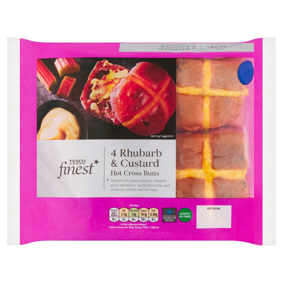 Tesco Finest Hot Cross Buns - Rhubarb & Custard 4 Pack