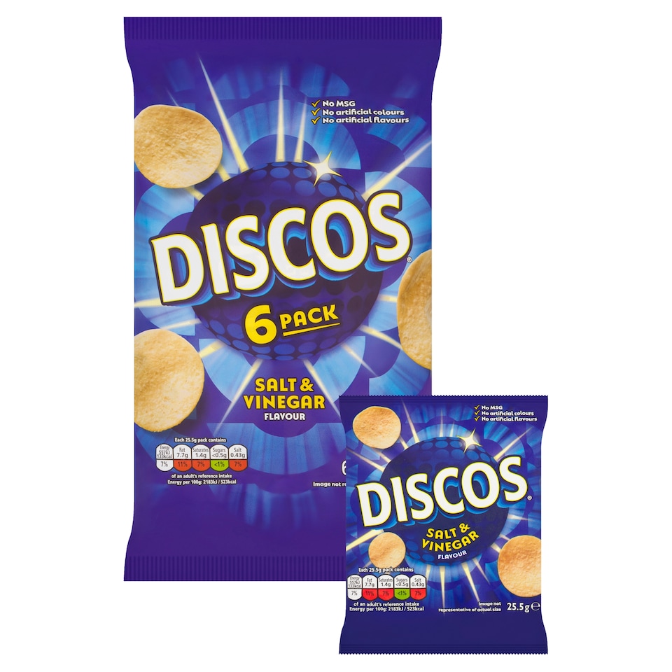 image 1 of Discos Salt & Vinegar Flavour Crisps 6 x 25.5g
