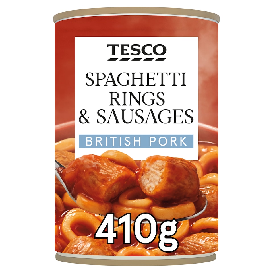 Tesco Spaghetti Rings Sausages In Tomato Sauce 410G