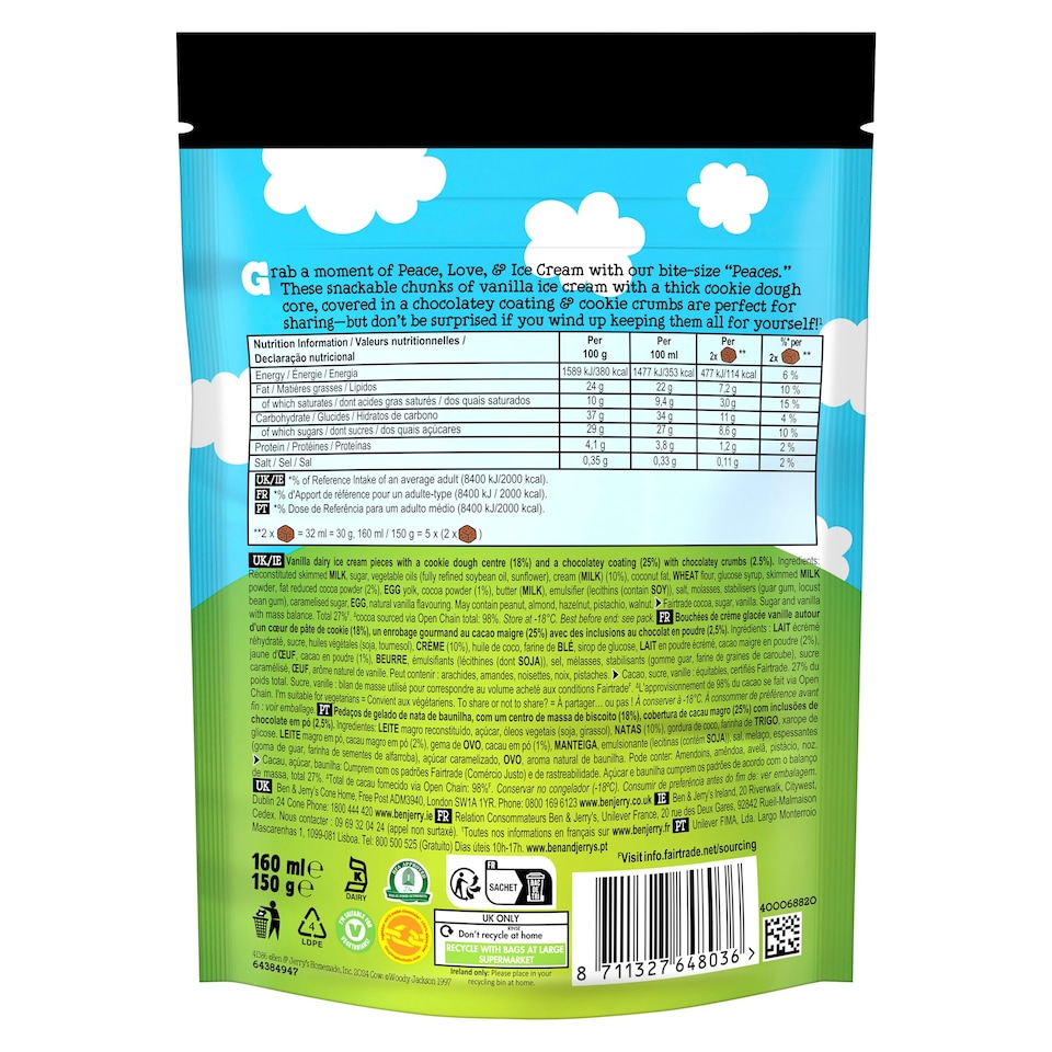 image 1 of Ben & Jerry's Peaces Cookie Dough Ice Cream 10 Pack 160ml