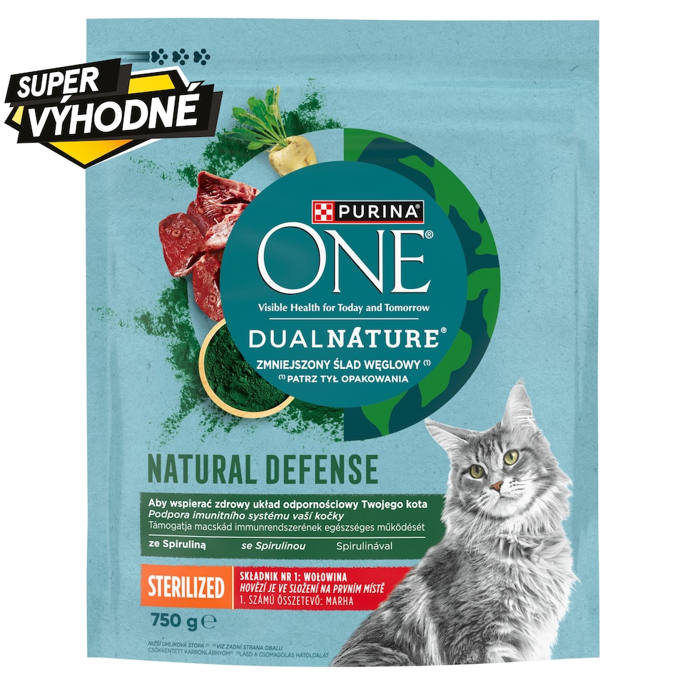 Purina ONE Dual Nature Sterilised Cat Granules Spirulina, Beef 750g