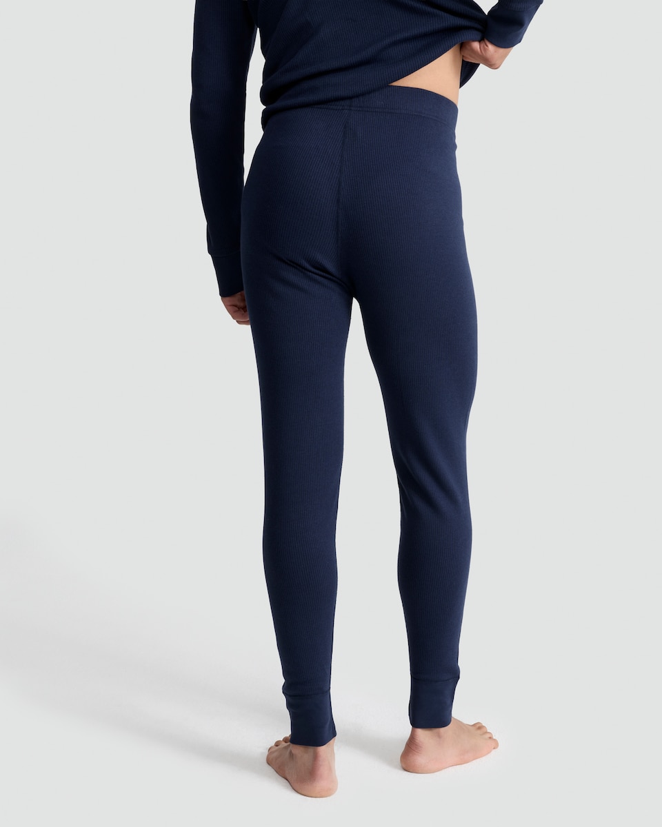 image 1 of F&F Cotton Blend Ribbed Thermal Long Johns in Navy