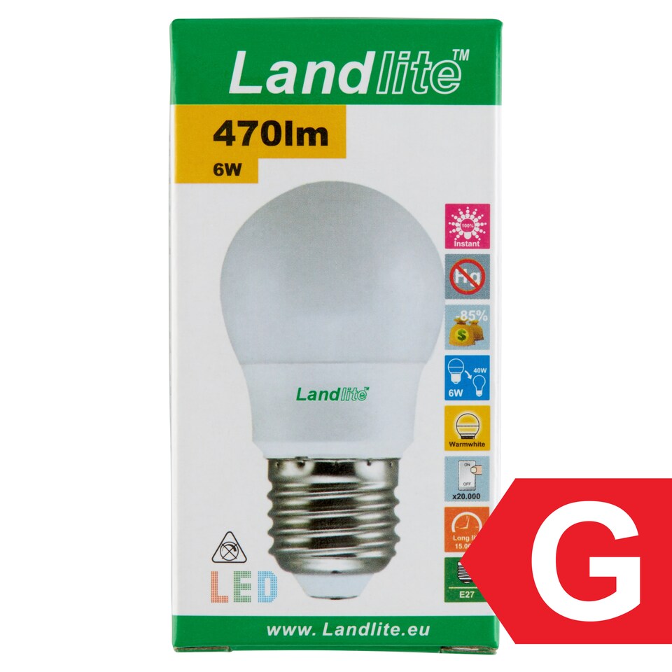 Landlite G45 470 lm 6 W E27 3000K LED izzó  1. kép