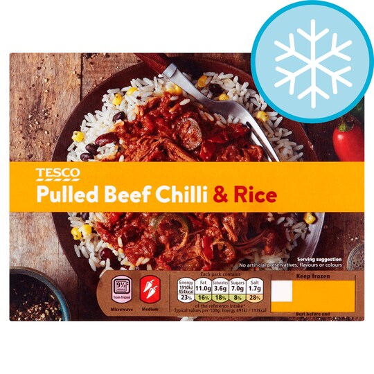 Tesco Pulled Beef Chilli And Rice 400G Tesco Groceries