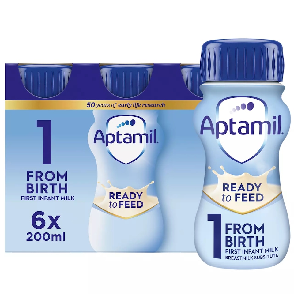 image 1 of Aptamil 1 First Infant Baby Milk Formula Liquid Multipack Ready to Feed from Birth 6x200ml