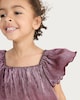 image 2 of F&F Girls Pleated Metallic Flutter Sleeved Dress in Pink