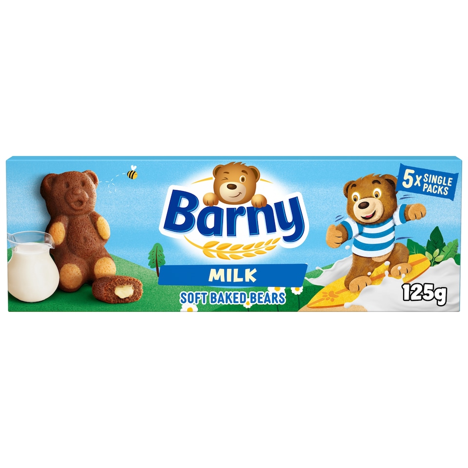 Barny Milk Soft Baked Bears Biscuits 5 Pack Multipack 125G