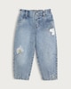 image 5 of F&F Girls Pure Cotton Barrel Leg Embroidered Jeans in Blue
