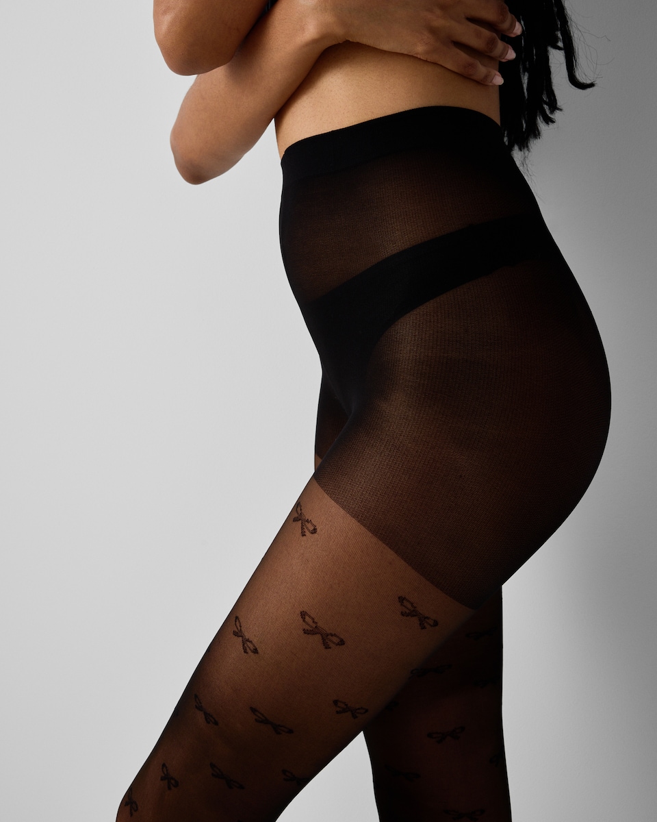 image 1 of F&F Bow Detail Fashion Tights in Black