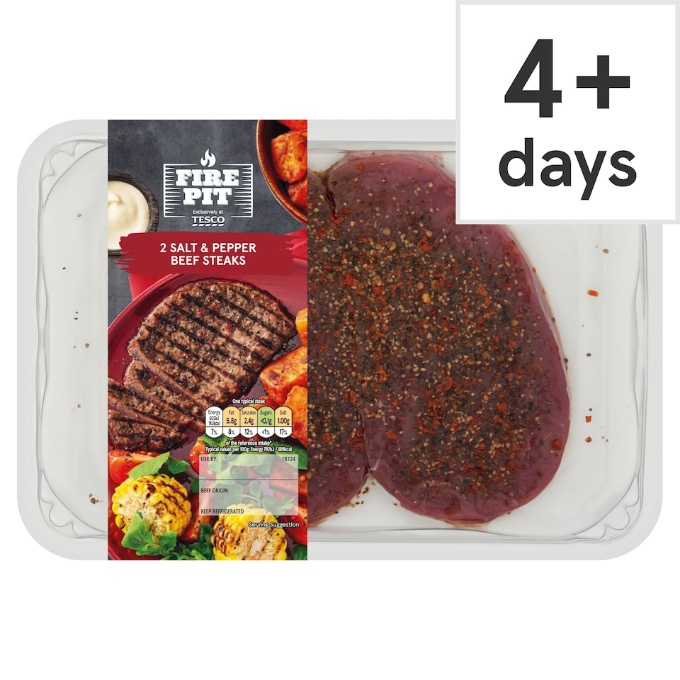 Tesco Fire Pit 2 Salt & Pepper Beef Steaks 200G